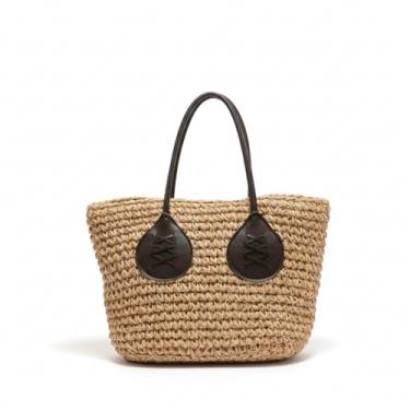 Imagem de Bolsa de Palha Sintética Feminina Praia Passeio Alça de Couro Elegante