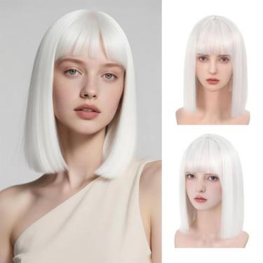 Imagem de Peruca Bkiyyi White Bob Peruca 33 cm resistente ao calor em linha reta