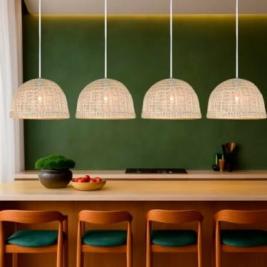 Imagem de 4 Pendente Boho Fibra Natural Palha Sala 50 Cm Nat49