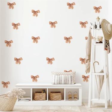 Imagem de sacinora 6 folhas de adesivos de parede com laço marrom, adesivos de parede com nó de laço, adesivos de vinil removíveis, destacar, colar, crianças, berçário, quarto, armário, geladeira, arte