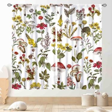 Imagem de Cortinas de cogumelo, flores silvestres, plantas de cogumelo botânico, folha verde sálvia, rústico, vintage, cottagecore, natureza, cortina, janela, para sala de estar, quarto, cozinha, banheiro, 2