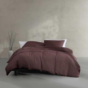Imagem de Calvin Klein - Conjunto de capa de edredom King, roupa de cama de percal de algodão lavado relaxado com fecho de botão e canto, conjunto de cama de 3 peças combinando com fronhas (textura lavada