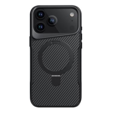 Imagem de LTLMYDAM Capa magnética para iPhone 17 Pro Max/17 Pro/Air/17, suporte de anel de textura de fibra de carbono, capa fina para PC, suporta capa de carregamento sem fio, preta, Air