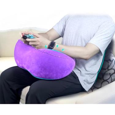 Imagem de hawtail Travesseiro para jogos – inflável, travesseiro de leitura para sofá-cama, almofada de mesa de colo portátil para viagens, mesa de laptop multifuncional para colo, brincar, crochê, suporte