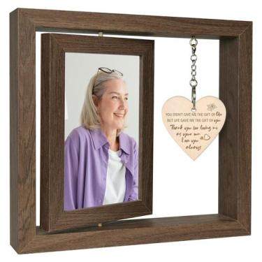 Imagem de Porta-retratos EYITUPC giratório de 10x15cm de madeira rústica