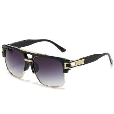 Imagem de Óculos de sol da moda, armação transparente, óculos de metal, masculino e feminino, armação retrô, guarda-sol espelhado (cinza degradê)