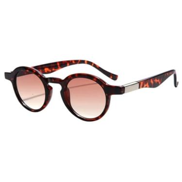 Imagem de HPIRME Óculos redondos pequenos retrô punk degradê com armação uv400 feminino e masculino (marrom leopardo)