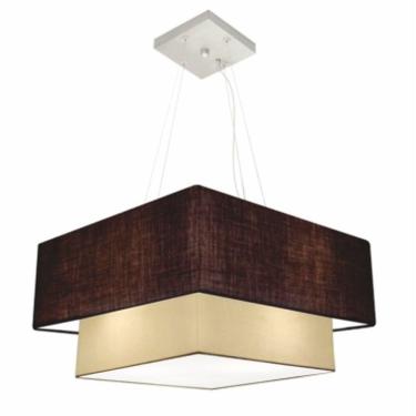Imagem de Lustre Pendente Duplo Quadrado Vivare Md-4347 Cúpula Em Tecido 80x70cm - Bivolt Café-algodão-crú 127/220v
