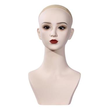 Imagem de Ysyqkn Cabeça de manequim feminina com suporte para maquiagem, chapéu, suporte para peruca, cachecóis, salão de negócios, shopping