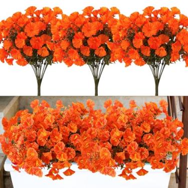 Imagem de Janinka 12 peças de flores artificiais ao ar livre resistentes aos raios UV, petúnias artificiais, plantas para decoração de outono (laranja)