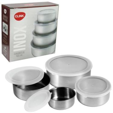 Imagem de Conjunto pote inox redondo tampa de plastico 4 pç  - Clink