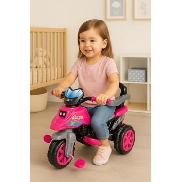 Imagem de Triciclo Infantil Tipo Motoca com Pedal e Haste Guia Removível – Buzina, Cinto, Aro de Proteção, Apoio para Pés e Porta-Objetos – 30 kg – Azul ou Rosa (Rosa)