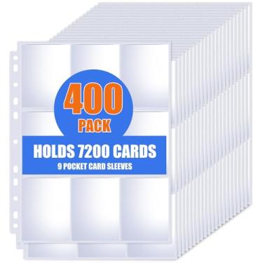 Imagem de Pacote com 400 folhas de fichário com 9 bolsos, capas para cartões colecionáveis para fichário de 3 anéis, comporta 7200 cartões, protetores de páginas para fichário adequado para MTG, TCG, beisebol