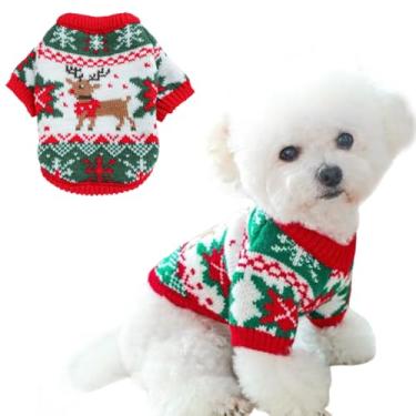 Imagem de ANIAC Suéter de Natal para cachorro pequeno, fantasia de rena, floco de neve, gato, gola rolê, roupa quente para animais de estimação, Papai Noel, roupa de ano novo, roupas de cachorro para meninas e