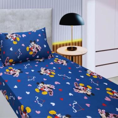 Imagem de Jogo de Cama Solteiro Infantil Disney Mickey e Minnie Oficial – Anti Alergico Lençol c/Elástico – Malha 70% Algodão 30% Poliéster Premium
