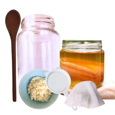 Imagem de Scoby Kombucha + Colher de Pau + Kefir de Leite Peneira Vidro 500ml e Tampa Voal!