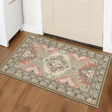 Imagem de Vhong Tapetes laváveis de área 2x3 Boho Vintage Neutro Moderno Verde Antiderrapante Pequeno Tapete para Corredor Banheiro Entrada