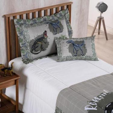 Imagem de Kit Edredom e Jogo de Lençol Solteiro 4 Peças Dinos 300 Fios - Valle E