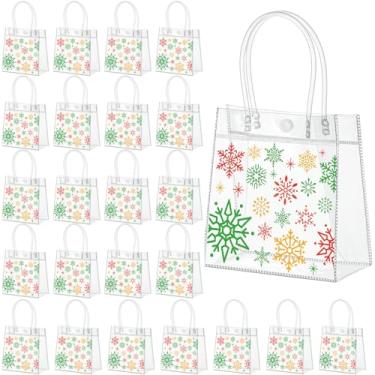 Imagem de Harloon 24 sacos de presente transparentes de Natal com alças de plástico para doces de Natal, sacolas de presente de festa, sacolas de PVC para lembrancinhas de festa de aniversário, 15 x 14 x 8 cm