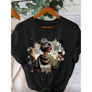 Imagem de Baby Look Feminina Com Estampa Fashion de Desenho - Madamê Lô, Preto, 