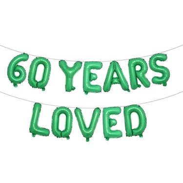 Imagem de 60 Years Loved Balloon Banner, Guirlandas de glitter multicoloridas para artigos de decoração de festa de aniversário de 60 anos/casamento (60 ANOS AMADOS VERDE)