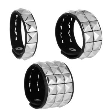 Imagem de 3 pulseiras punk rock cravejadas ajustáveis góticas pulseira preta de couro cravado para homens mulheres anos 80 pulseira estilo retrô acessórios de festa de Halloween