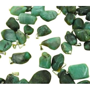 Imagem de Pingente de Esmeralda Rolada Natural com Pino Dourado - 05 Unidades At