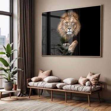 Imagem de Quadro com Moldura e Acrilico Cristal Vidro Sala Quarto Leão Luxo Decorativo Horizontal Grande Hall
