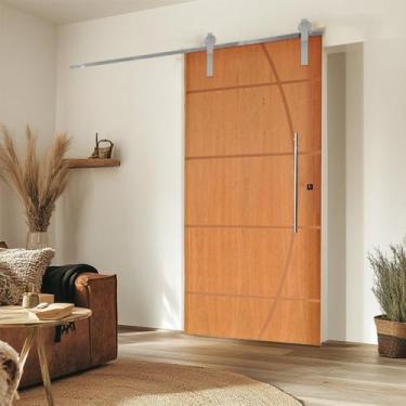 Imagem de Porta Correr 5 Trilho Soft Aparente Puxador Tubo 80cm 110cm X 210cm Es