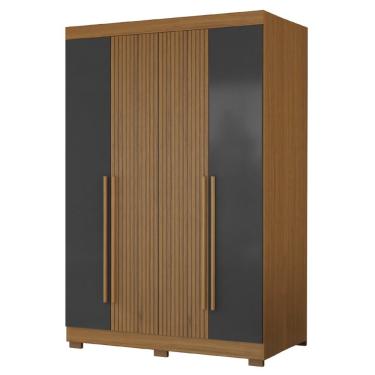 Imagem de Guarda Roupas Solteiro Detalhe Ripado 3d Com 4 Portas 2 Gavetas Creta Madeirado/grafite