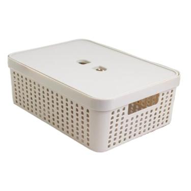 Imagem de Caixa Organizadora Rattan com Tampa Invisível 11,5L – Multiuso para Gavetas, Casa, Cozinha e Armário(BEGE)