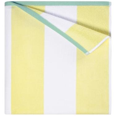 Imagem de GABAO Toalha de praia de algodão grande - 178 cm x 89 cm | Toalha listrada grande - Pano felpudo macio clássico e absorvente para piscina, praia, viagens e resort (verde-limão)