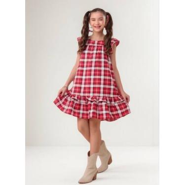 Imagem de Vestido Infantil Xadrez Quadriculado Premium Soltinho Moda - Se tu Ben