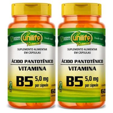 Imagem de KIT 2 VITAMINA B5 ÁCIDO PANTOTÊNICO - 60 Cápsulas 500mg UNILIFE