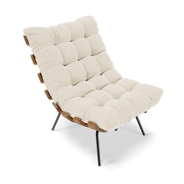 Imagem de Poltrona Costela Veludo Bege Base Metálica Preto - D'Rossi