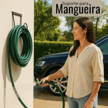 Imagem de Suporte Mangueira Jardim Externa Enrolador De Parede Resistente Em Aço