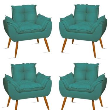 Imagem de Kit 04 Cadeiras Poltronas de Luxo Opala Sala, Quarto Cor:azul Turquesa