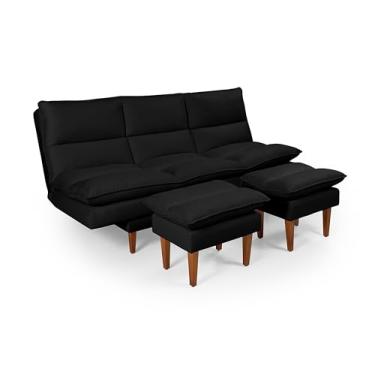 Imagem de Sofá-Cama Chaise Vancouver com Banquetas e 5 Posições Ajustáveis Tecido em Suede Macio Preto Casa Imperial