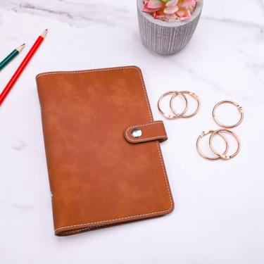 Imagem de A6 fichário com 6 anéis, capa para fichário A6 para refil de papel, capa de fichário de orçamento A6 recarregável, de couro PU macio, organizador pessoal de folhas soltas A6 com encaixe de metal