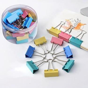 Imagem de 24 clipes de fichário, clipes de fichário de cores sortidas de 3,6 cm com recipiente, grampos de papel grandes para material de escritório escolar em casa, clipe para saco de plástico de papelada