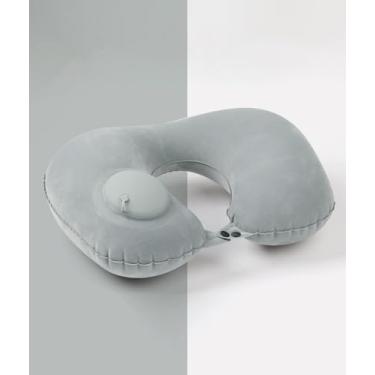 Imagem de Travesseiro de pescoço inflável ajustável, travesseiro inflável portátil de viagem em forma de U, Cinza