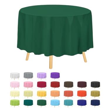 Imagem de Toalha de mesa de plástico premium de 213,4 cm. Capa de mesa redonda de plástico - verde escuro