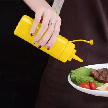 Imagem de Garrafas de condimento para molhos líquidos - Garrafas de esguicho de cozinha com tampa para molho, ketchup, molho, óleo (amarelo 236 ml)