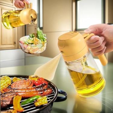 Imagem de Pulverizador de óleo 2 em 1 para cozinhar, dispensador de azeite, frasco de spray de vidro de 450 ml com despejador, dispensador de cozinha doméstica e pulverizador para salada, fritura