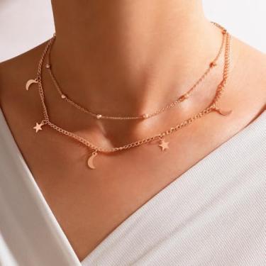 Imagem de Colar requintado com pingente de lua e estrela para mulheres, acessórios de joias modernas, One Size, Metal, Sem Pedra Preciosa