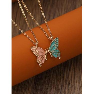 Imagem de 2 peças, colar com pingente de borboleta azul rosa e realista, presente de aniversário de amizade para amigos e namoradas