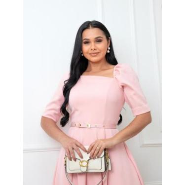 Imagem de Vestido Midi Social Elegante Decote Quadrado Assimétrico de Festa Conv