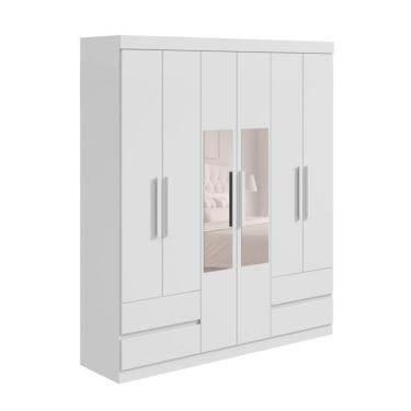 Imagem de Guarda-Roupa Casal com Espelho Zeus sem Pés 6 Portas 4 Gavetas Branco