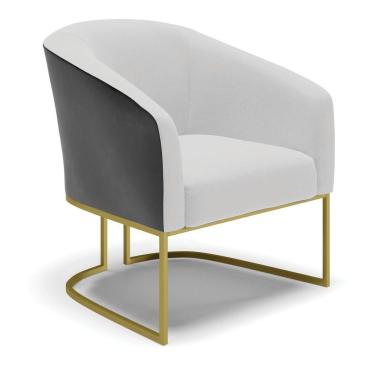 Imagem de Cadeira Sala De Jantar Base Industrial Dourada Stella Pto/linho D03 - D'rossi Cor Cinza