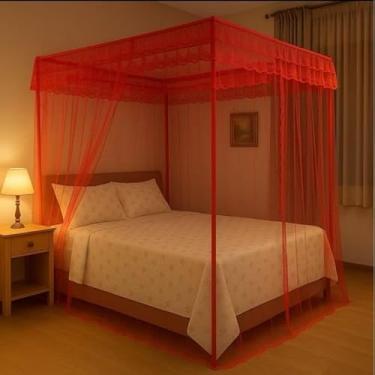 Imagem de Mosquiteiro Palácio com Armação Casal/Box/Queen – Luxuoso, Decorativo e Resistente em Renda Volta ao Mundo(vermelho,Box Queen)